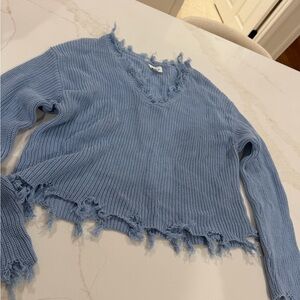 LeLis Blue Frayed Knit Top
